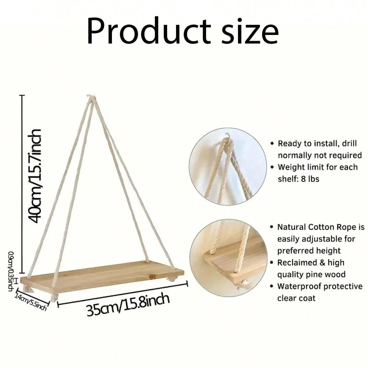 Wooden Hanging Swing Wall Shelf