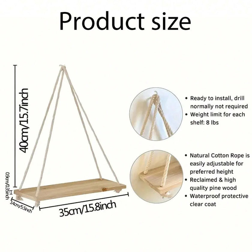 Wooden Hanging Swing Wall Shelf