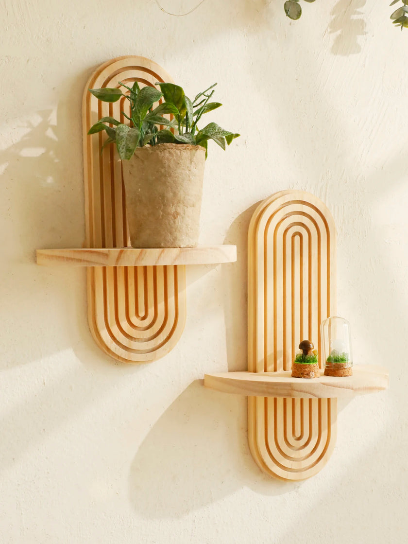 Boho Wooden Geometric Wall Shelf