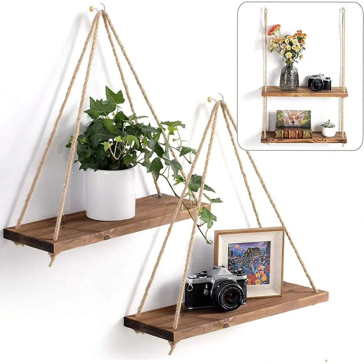 Wooden Hanging Swing Wall Shelf
